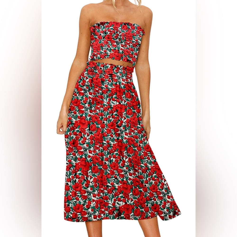 Vibrant Floral Tube Top and Skirt Set